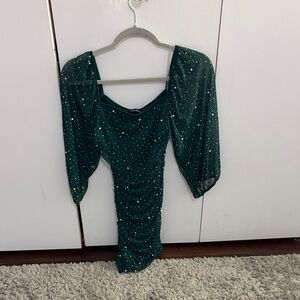 Elegant Green Dress with Rhinestone Accents